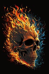 Canvas Print - burning skull with Generative AI
