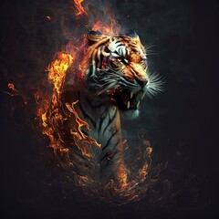 Sticker - fierce tiger on fire with Generative AI