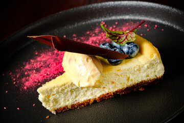 Wall Mural - cheesecake with blueberries and chocolate