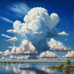 Wall Mural - blue sky with distant fluffy clouds with Generative AI