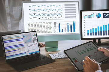 Poster - businessman works  Statistics Data Dashboard Information Business Technology and Strategy Research 