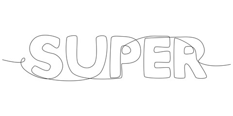 Fototapete - One continuous line of Super word. Thin Line Illustration vector concept. Contour Drawing Creative ideas.