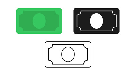 Poster - Money icon simple pictogram flat line outline art cash vector, currency green and black white dollar graphic web symbol clipart thin linear stroke design silhouette image