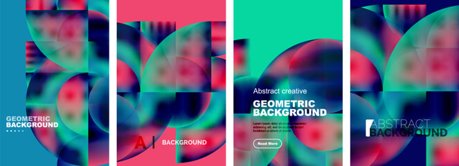 Vector set of abstract geometric posters designs. Collection of backgrounds, covers, templates, flyers, placards, brochures, banners