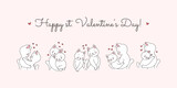 Fototapeta Pokój dzieciecy - Happy st. Valentine's Day. Illustration of cute hugging cat couples on a light pink background. Vector 10 EPS.