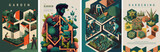 Fototapeta Natura - Garden and gardening. Vector illustration of people working in the garden, beds, growing plants, greenhouses for a poster, cover or background