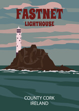 Travel Retro Poster Fastnet Lighthouse Cape Clear West Cork Ireland