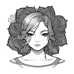 Wall Mural - Portrait of a woman with petals. Tattoo design. Generative AI