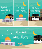 Fototapeta  - Islamic Background Design Template. Al-Isra wal Mi'raj means Prophet Muhammad's night journey. Banners, Posters, Greeting Cards. Vector Illustration.