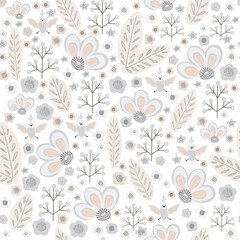 Wall Mural - spring seamless pattern cute childish. seamless pattern with plants. For fashion fabrics, children's clothing, t-shirts, cards, templates and scrapbooking. Children's drawing style.