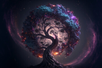 Wall Mural - The space tree of all life and existence, Generative AI