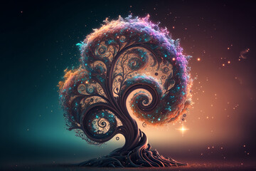 Wall Mural - The space tree of all life and existence, Generative AI
