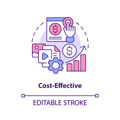 Wall Mural - Cost effective concept icon. Promotion online. Social media advertising benefit abstract idea thin line illustration. Isolated outline drawing. Editable stroke. Arial, Myriad Pro-Bold fonts used
