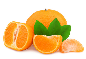 Wall Mural - Tangerine and slices isolated on a white background.