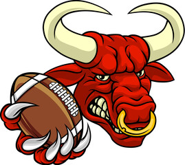 Wall Mural - A bull or Minotaur monster longhorn cow angry mean American football mascot cartoon character.