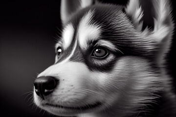 Wall Mural - Schwarz weiß Portrait von einem Husky als Welpe. Perfektes Wandbild - Generative Ai