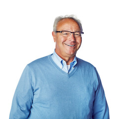 Wall Mural - A happy and healthy grand father or a senior citizen in spectacles looking at the camera isolated on a png background.