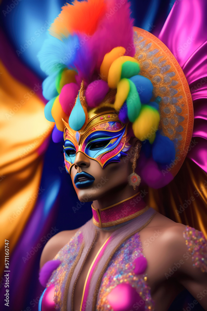 Drag queen in glamorous dresses and carnival masks for show party. Man ...