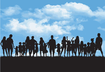 Wall Mural - Family silhouettes in nature. vector work.	