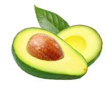 Half Of Fresh Avocado Isolated. PNG Transparency