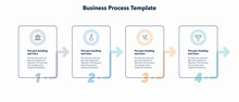 Modern Business Process Template With Four Colorful Stages. Flat Diagram With Minimalistic Icons.