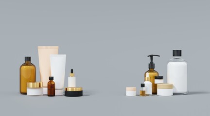 Wall Mural - skincare and beauty products on gray studio background 3d render