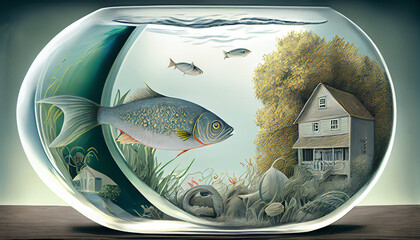 Wall Mural - Fish in a fishbowl created with Generative AI