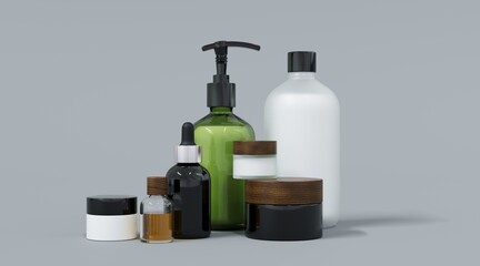 Wall Mural - skincare and beauty products on gray studio background 3d render