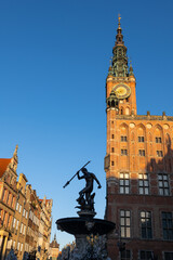 Wall Mural - Main Town Hall And Neptune Fountain In Gdansk, Poland