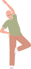 Poster - Senior man improving balance with exercise semi flat color vector character. Editable figure. Full body person on white. Simple cartoon style illustration for web graphic design and animation
