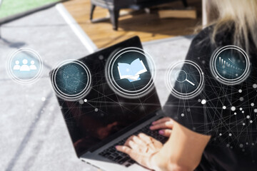 Poster - cloud computing digital Technology internet storage network big data system online. laptop virtual icon.