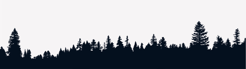 Wall Mural - Panoramic black evergreen forest silhouette