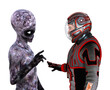 Astronaut and alien encounter isolated. 3D rendering.