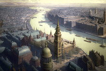 1900 Aerial View Of London - Generative AI
