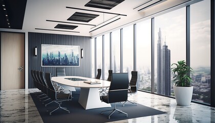 Modern spacious office meeting room in a skyscraper interior