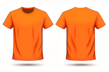 Wall Mural - Orange t-shirt mock up, front and back view, isolated. Plain orange shirt mockup. Tshirt design template. Blank tee for print