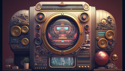 Poster - Vintage robot machine design. Generative AI technology.