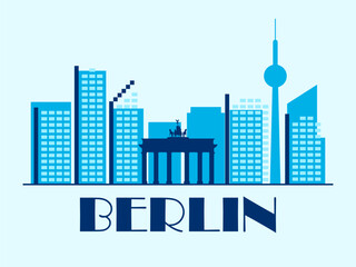 Wall Mural - Berlin landscape in vintage style. Retro banner of Berlin city with Brandenburg Gate and houses in linear style. Design for print, posters and promotional materials. City logo. Vector illustration