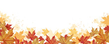 Autumn Background. Watercolor Maple Leaves Border. Leaf Fall Horizontal Banner. Thanksgiving And Harvest Day. 