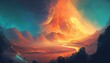 Nature mountain volcano eruption disaster background. Generative AI technology.	