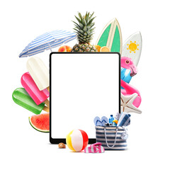 Wall Mural - Digital tablet and beach accessories