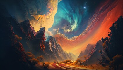 Wall Mural - Astral fantasy rocky world planet background. Generative AI technology.	
