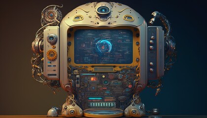 Poster - Vintage machine. Technology sci-fi system. Generative AI technology.	