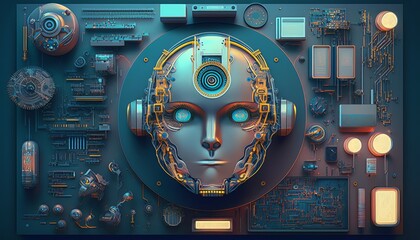 Poster - Humanoid cyborg technology. Artificial intelligence robotic machine. Generative AI technology