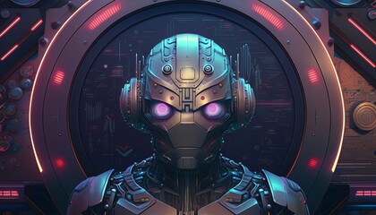 Poster - Cyber robot artificial intelligence technology background. Generative AI technology.