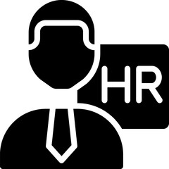 Poster - HR manager black glyph icon. Coordinates recruitment process. Human resources department. Work position. Silhouette symbol on white space. Solid pictogram. Vector isolated illustration