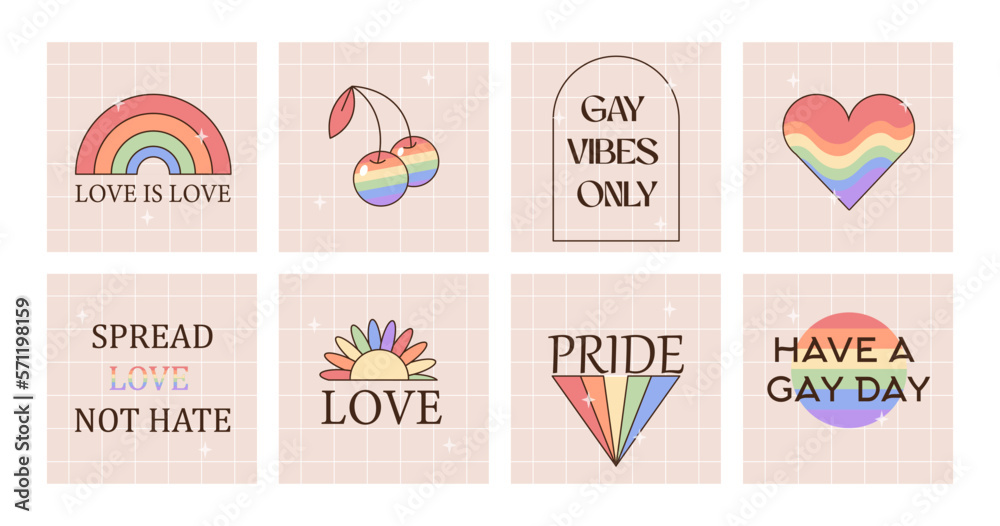 Vector set of greeting cards for LGBTQIA Pride Month. Social media post ...