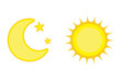 Moon with stars and sun flat icon, night icon, vector illustration on white background.