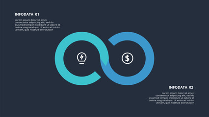 Circle dark infographic with 2 elements template for web on a black background, business, presentation. Vector