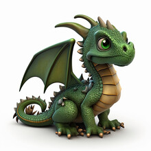Cartoon Green Dragon Isolated On White Background - Created With Generative AI Technology
